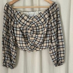 Zara off the shoulder plaid crop top